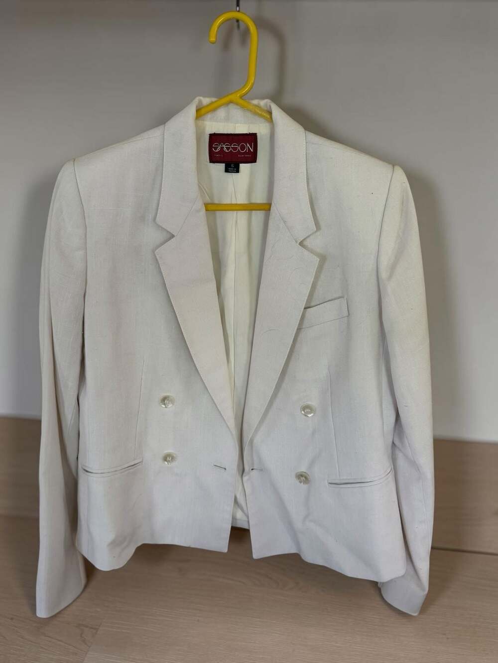 Vintage Sasson White Double Breasted Linen Blend Blazer Size 6